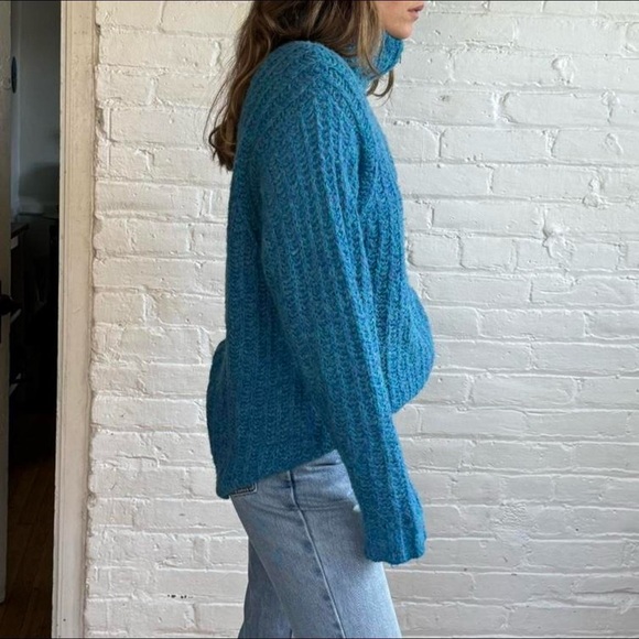 Vintage Made in Italy Blue Hand Knit Quarter Zip Sweater - Picture 4 of 8